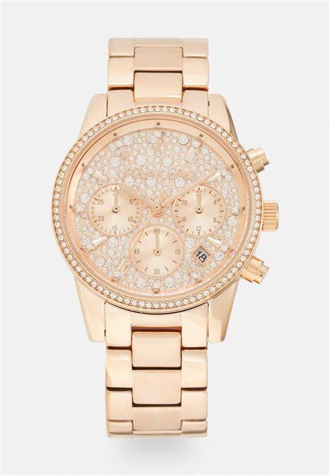 michael kors rose gold chronograph watch leather strap|Michael Kors ritz chronograph.